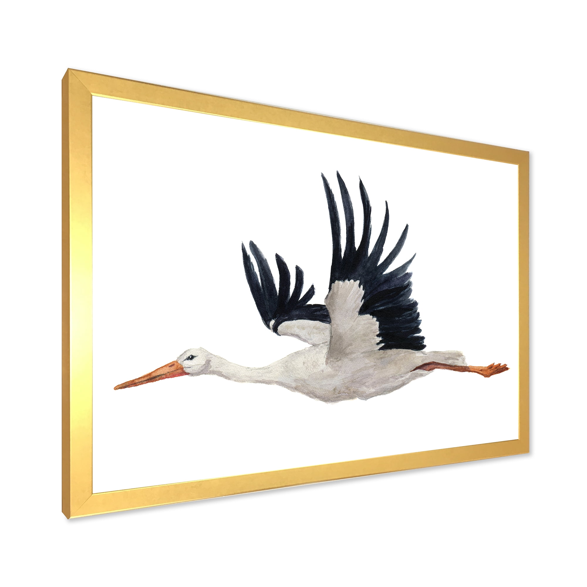 Designart 'White Stork Ciconia Flying Bird ' Traditional Framed Art Print