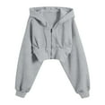 thumbnail image 4 of SGMVNU Women's Hoodies Casual Zip up Hoodies Cropped Cardigan Jacket Drawstring Hooded Sweatshirts Casual Long Sleeve Top Winter Clothes 2025(Light Gray, Size L), 4 of 9