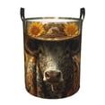 thumbnail image 1 of Balery Sunflower Cowboy Hat Cow Cesta de ropa redonda con asas, impermeable, independiente, para ropa, juguetes, dormitorio y familia-Small, 1 of 6