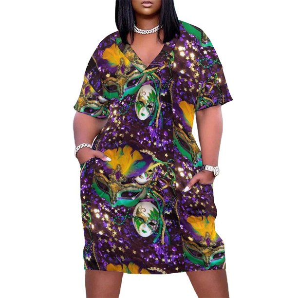Vestido de verano con bolsillos sueltos y escote en V para carnaval de Mardi Gras, vestido diario para mujer, vestido elegante de verano para invitadas de boda.