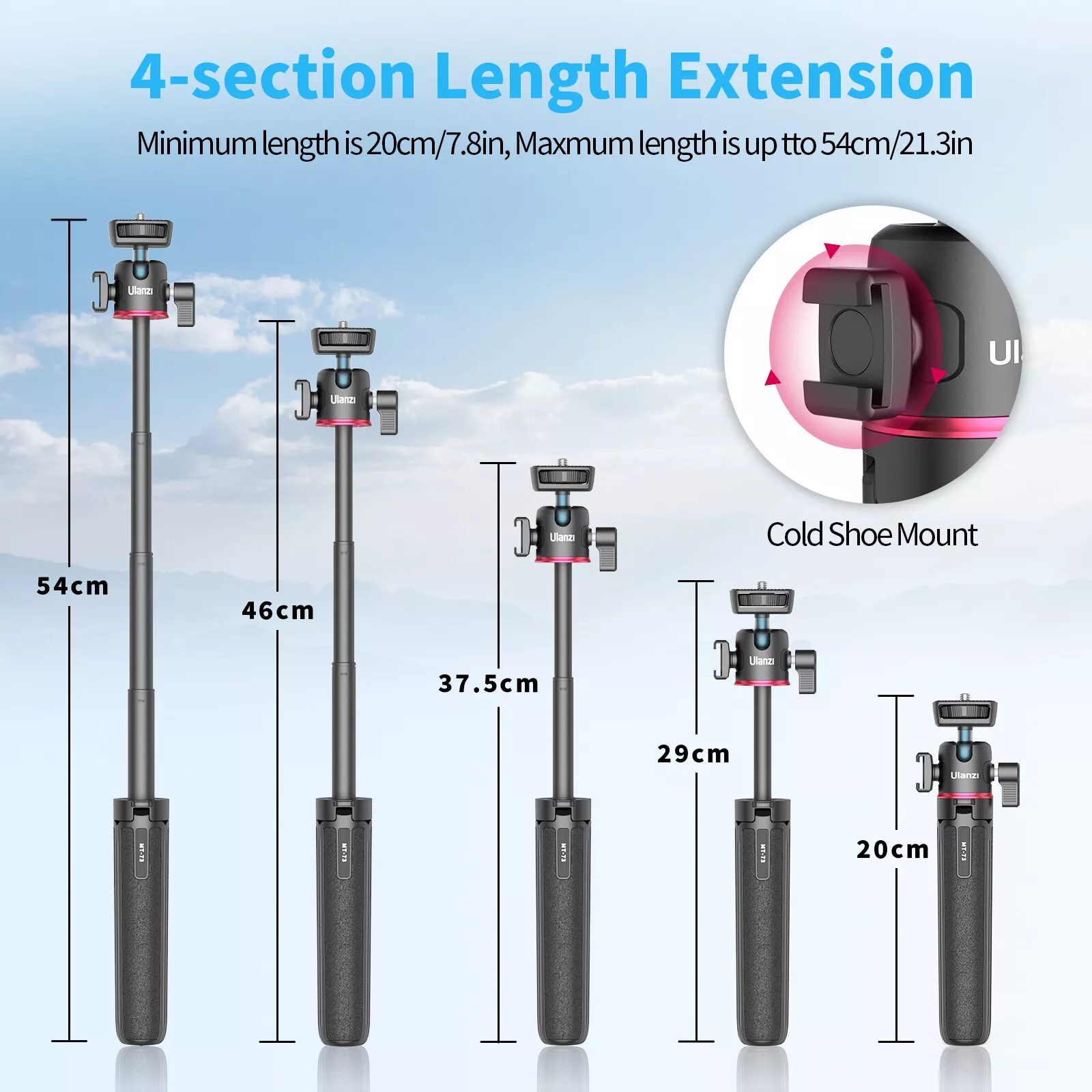 Ulanzi MT-73 Mini Desktop Tripod – 55cm Extendable Tripod for DSLR Cameras & Smartphones