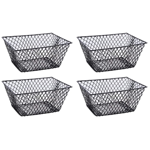 Small Metal Rectangular Oval and Round Wire Baskets with Handles Black and White 4-ct Sets (Rectangular Black Without Handles)