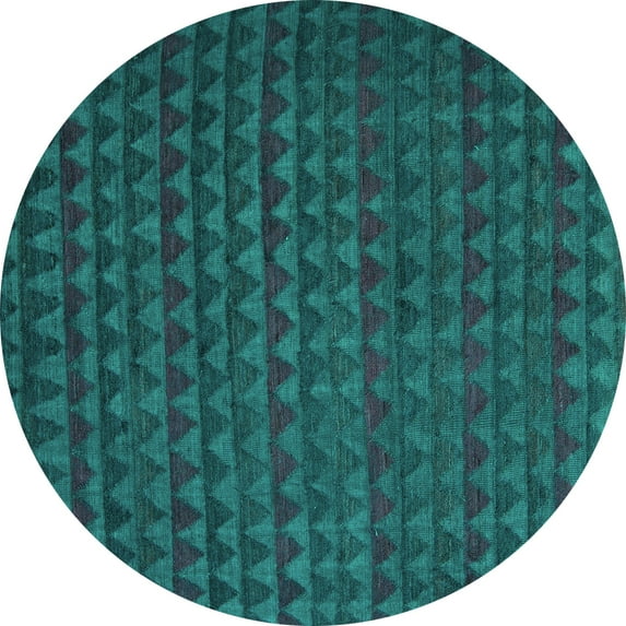 Ahgly Company Machine Washable Indoor Round Abstract Turquoise Blue Modern Area Rugs, 3' Round