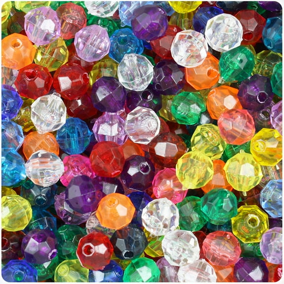 BeadTin Transparent Multi 8mm Faceted Round Craft Beads (450pcs)