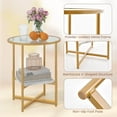 Amijoy Glass End Table Set of 2, 2Tier Side Table with Round Fluted