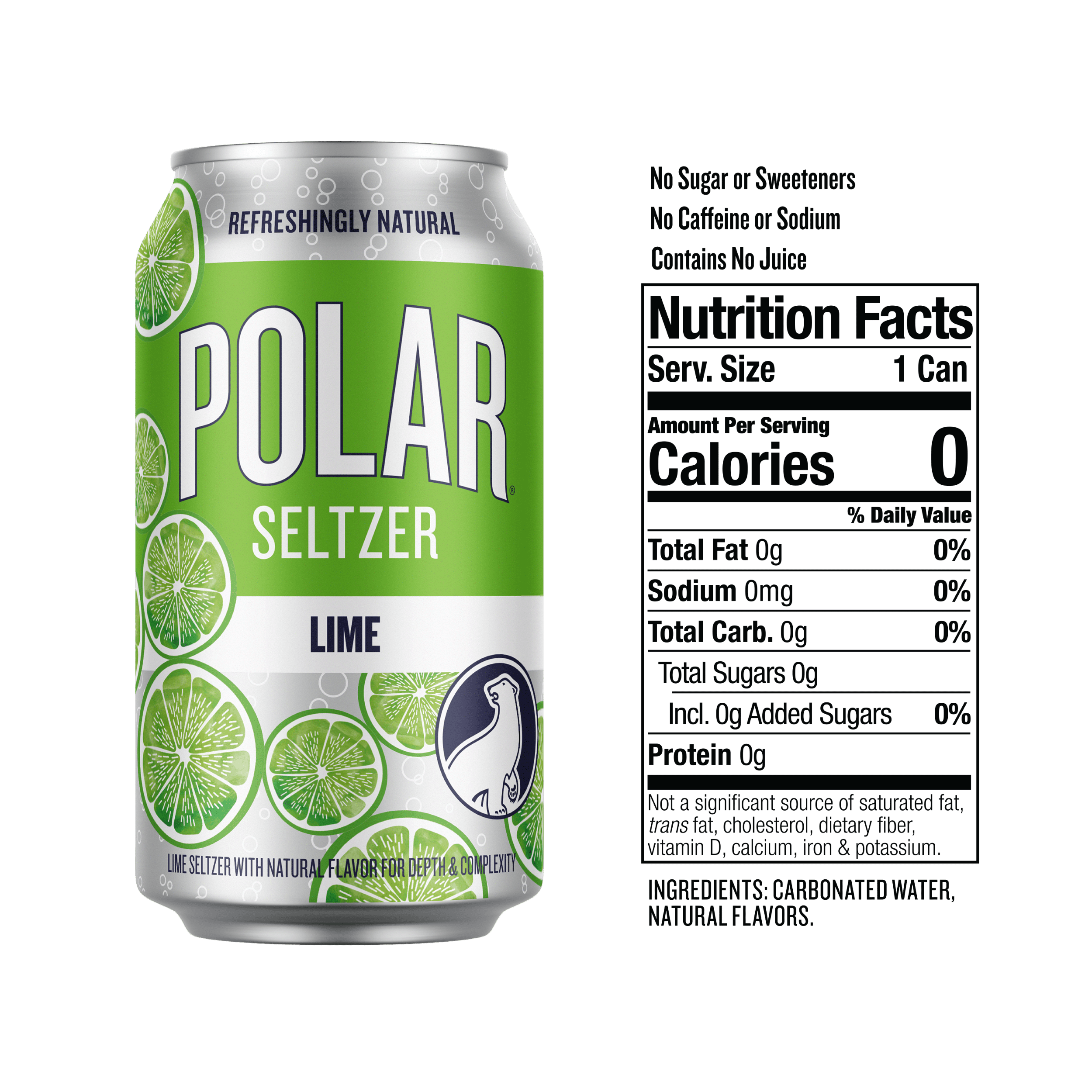 Polar Zero Calorie Lime Sparkling Seltzer Water, 12 fl oz, 18 Pack Cans