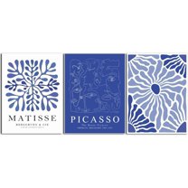 Picasso Matisse Canvas Wall Art – Blue Abstract Line Poster Wall Decor Paintings Prints, Modern Minimalist Pictures Aesthetic Home Decor for Living Room Bedroom Office（Only canvas）