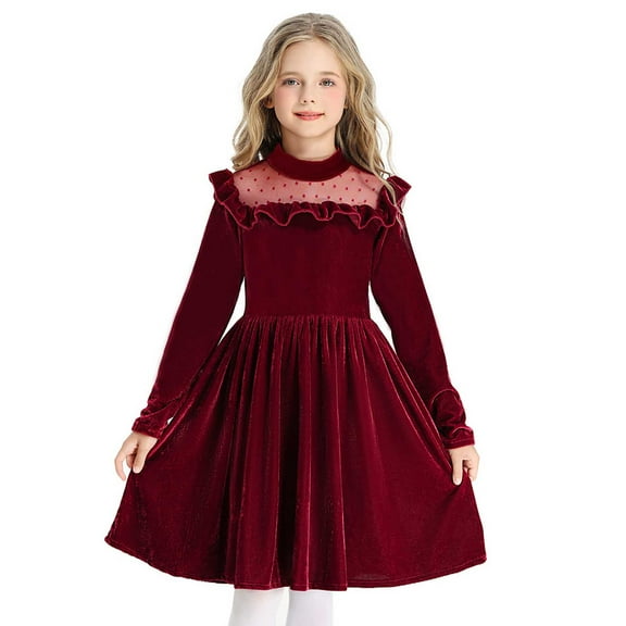 Gubotare Christmas Dresses for Girls Girl Dress Long Sleeves Fall Skirt Girls Dresses Size 9-10(Wine,9-10 Years)
