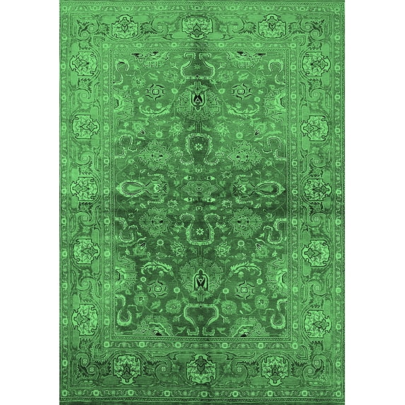 Ahgly Company Indoor Rectangle Oriental Emerald Green Industrial Area Rugs, 2' x 3'