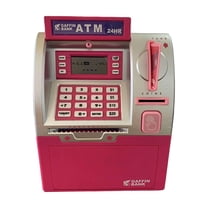 Atm Simulation Bank For All-Ages, Debit Card 4-Digit Code Access, Automatic Banknote Rolling And Coin Recognition, Interactive Financial Learning Toy With 25 Paper Money And 18