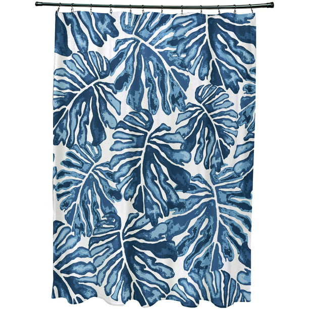Simply Daisy 71 X 74 Palm Leaves, Leaf Print Shower Curtain Blue