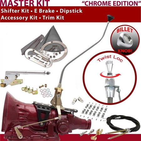 American Shifter AOD Shifter Kit Chrome 23 in. Swan E Brake Cable Clamp Clevis Trim Kit Dipstick for F5B71