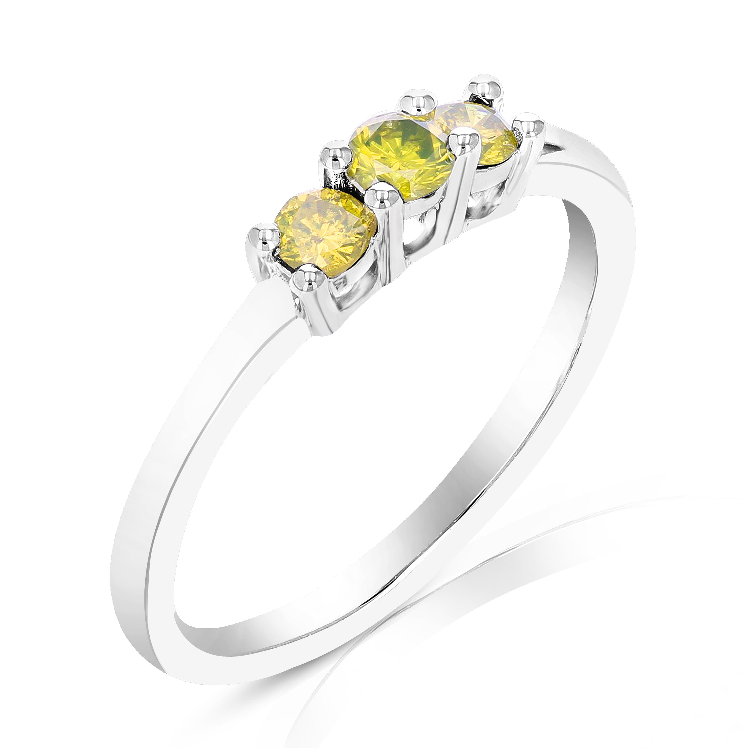 Vir Jewels 1/3 CTTW 3 Stone Yellow Diamond Engagement Ring for Women in .925 Sterling Silver