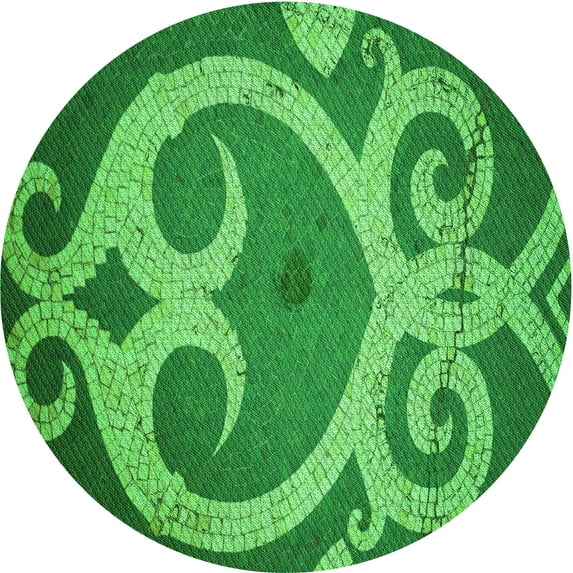 Ahgly Company Machine Washable Indoor Round Transitional Green Area Rugs, 3' Round