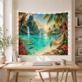 thumbnail image 5 of Tropical Bay With Waterfall Hammock and Macaw, Peaceful Coastal Style for Beach Lovers, Island Wall Art, Housewarming Gift, Tapestry Wall Hanging for Bedroom and Living Room, 5 of 7