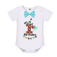 thumbnail image 4 of FYMNSI First Birthday Cake Smash Outfit for Baby Boy My 1st Birthday Party Clothes One Year Old Photo Shoot Bow Tie Short Sleeve Romper Y-Back Suspenders Shorts Set 3pcs, 4 of 7