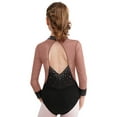 thumbnail image 2 of YiZYiF Girls Long Sleeve Gymnastics Leotard Color Block Glittery Bodysuit for Dance Figure Skating Dusty Pink 6, 2 of 7