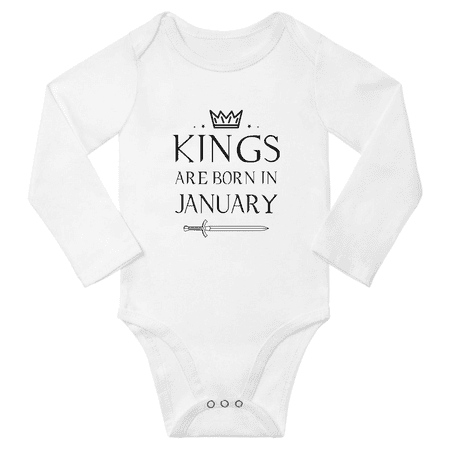 

Kings Are Born In January Cute Baby Long Sleeve Clothing Bodysuits Boy Girl Unisex (White 12-18M)