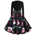 thumbnail image 4 of Christmas Dresses for Women 2024 Long Sleeve Christmas Dress Christmas Printed Pleated Dress with Tie At Waist V-Neck, 4 of 7