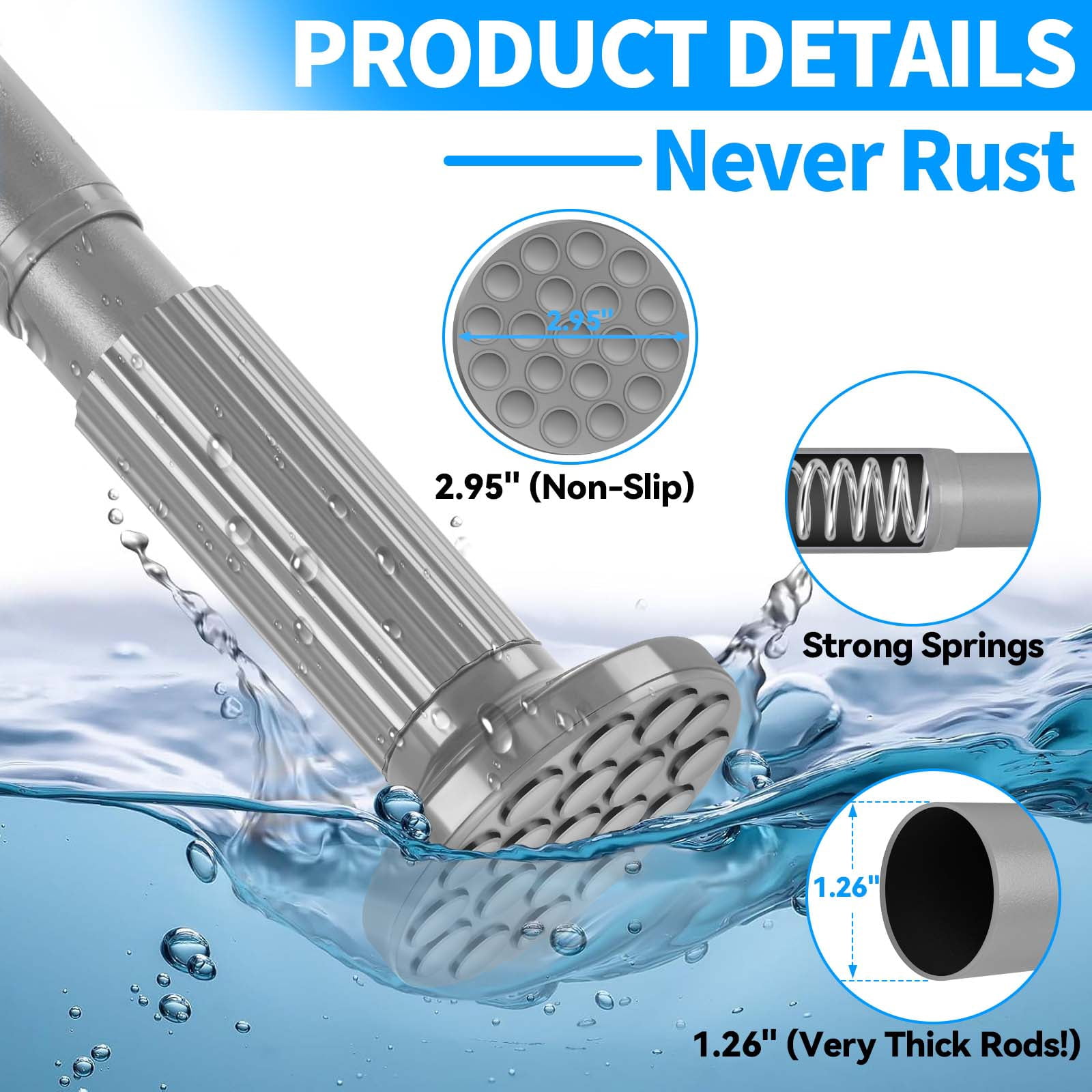 Ktinnead Tension Curtain Rod 129-148in,Extra Long Curtain Rods No Drilling for Window Bathroom Patio,Adjustable Spring Shower Curtain Rod,Easy to Install Never Rust,Rod Diameter 1.26in-Gray