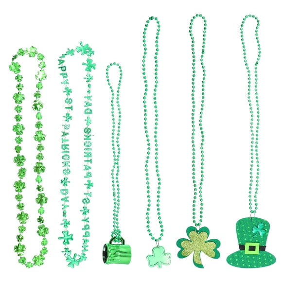 EeaseMX 12 cuentas de San Patricio, cuentas verdes de trébol, collar con colgante de trébol