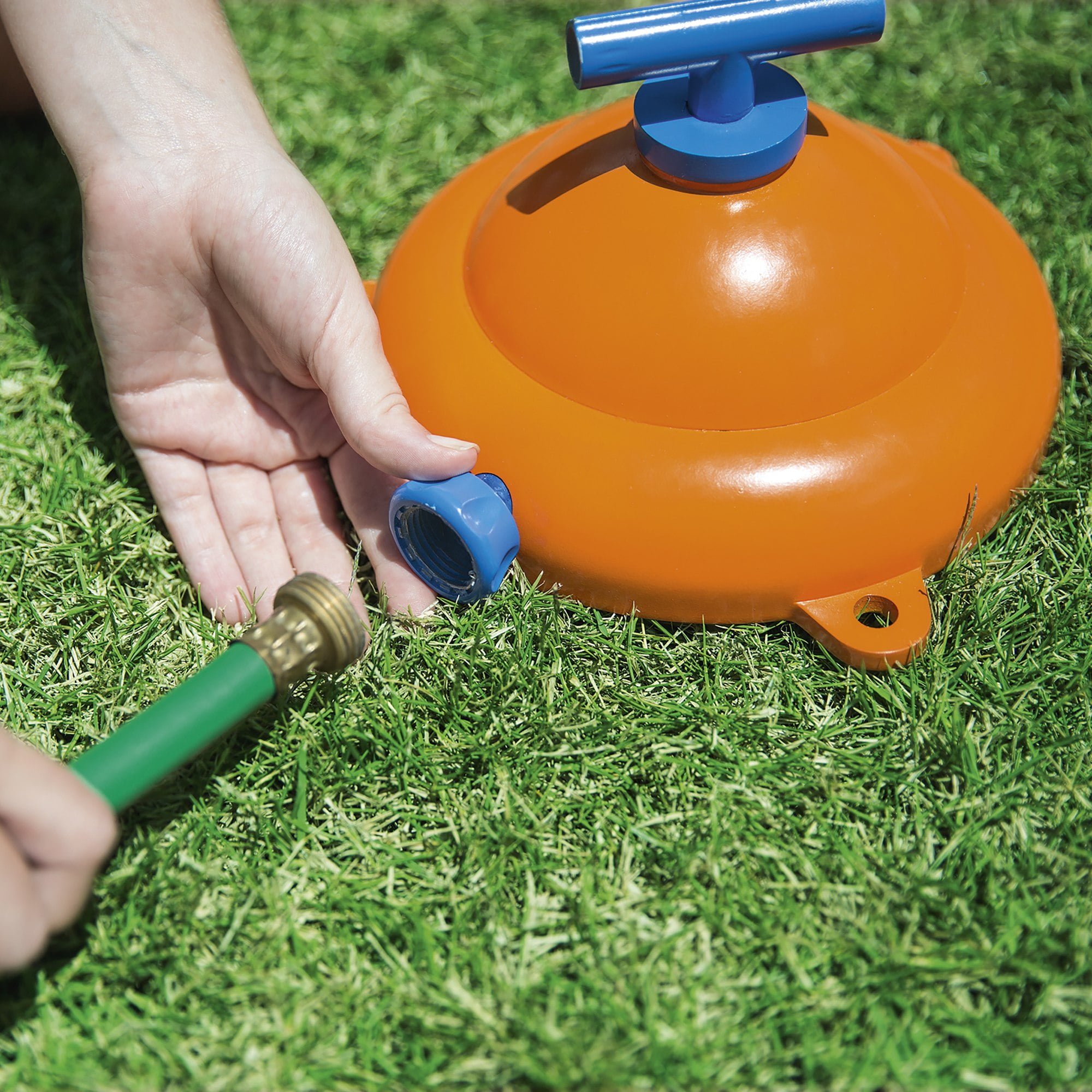 Bestway: H2OGO! Hydro Hoop Water Sprayer Sprinkler - Blue & Orange, Octagon Shaped, Rotating Water Splasher Blaster, Outdoor & Backyard Play, Kids 3+