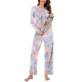 thumbnail image 3 of Aoujea Save up to 50% Womens Sets Long Sleeve Plus Size Pajamas for Women Comfy Fashion And Casual Loose Printed Round Neck Button Up Long Sleeved Pants Pajama Set Gift for Women, 3 of 7