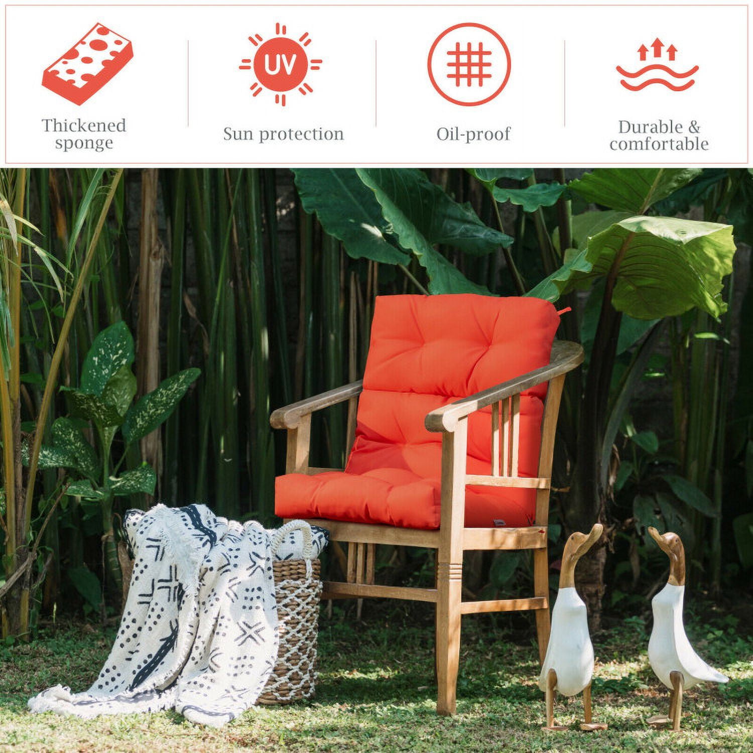 Aimee Lii 22 x 44 Inch Tufted Outdoor Patio Chair Seating Pad, Orange