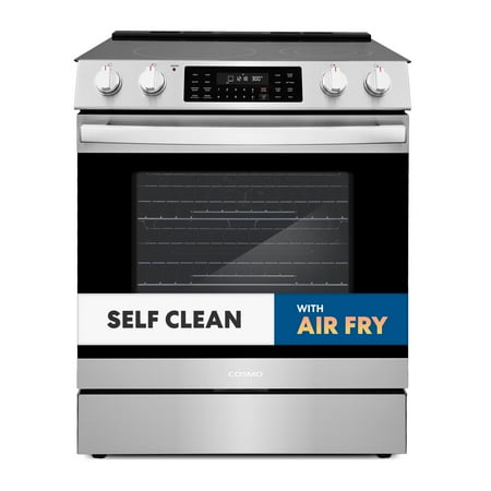 COSMO Commercial Style 30 in. 6.3 cu. ft. Electric Range with 5 Burner Glass Cooktop and Self Clean Air Fry Oven in Stainless Steel