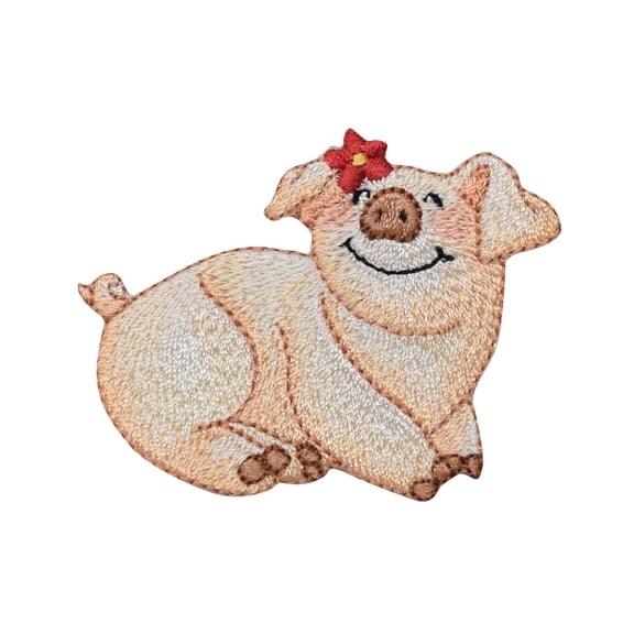 Childrens Pink Pig with Daisy Iron On Embroidered Patch