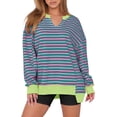 thumbnail image 2 of CORIRESHA Women's Oversized Long Sleeve Colorful Striped Colorblock V Neck Loose Fashion Sweatshirt, 2 of 4
