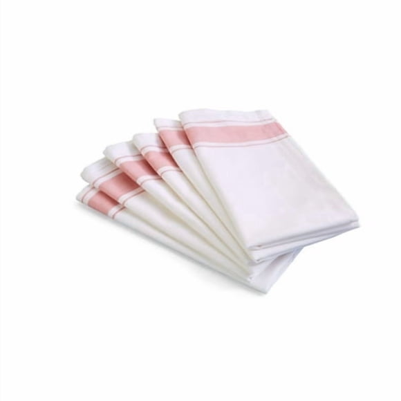 Kozy Kitchen Serviettes à Rayures Bistro, Serviette 100 % Coton 20 Po X 20 Po, Serviette en Tissu à Rayures Rose (Rose, 6)