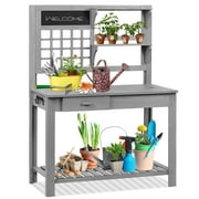 Aoodor 44.1 x 22.3 x 59.8 inches Outdoor Potting Bench Wood Workstation Grey