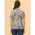 thumbnail image 4 of Blusas de mujer con volantes de manga corta floral con cuello simulado y volantes Gris XS, 4 of 5