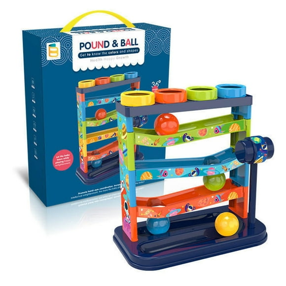 Cameland Kids Funny Toys Toy Kids Pound Ball Learning Station Interactive Ball Drop Toy With 4 Colorful Balls Hammers Track Re-bound Play Chubbys Size Balls