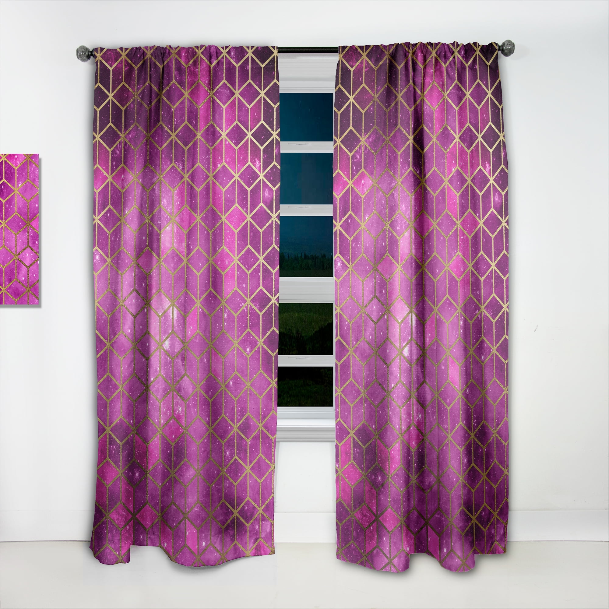Designart 'Honeycomb Capital Gold X' Modern & Contemporary Curtain Panel