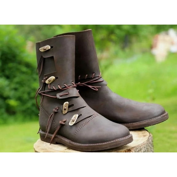 Renaissance Leather Viking LARP Shoes – Gosudar Medieval Mid-Calf Boots for Men & Women, SCA Reenactment, Cosplay, Halloween Costume Footwear