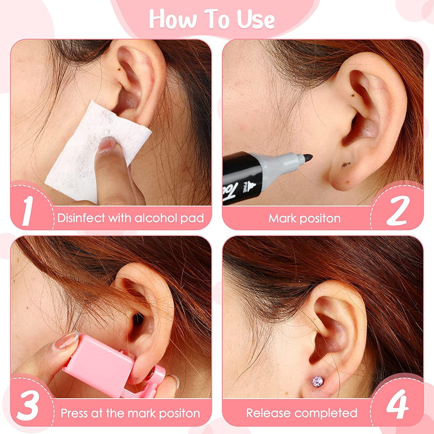 AVEKI 6 Pieces Self Ear Piercing Tool Disposable Ear Piercing Kit Safety Portable Ear Nose Mouse Piercing Tools with Crystal Ear Studs Pink Walmart