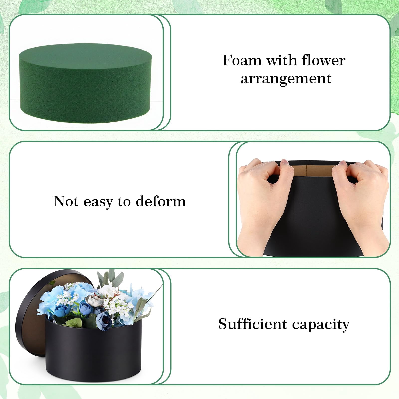 4 Pack Black Round Gift Boxes With Lids Floral Foam Flower Box For Arrangements Mother's Day Gifts Bridesmaid Proposal Wedding Party Favor