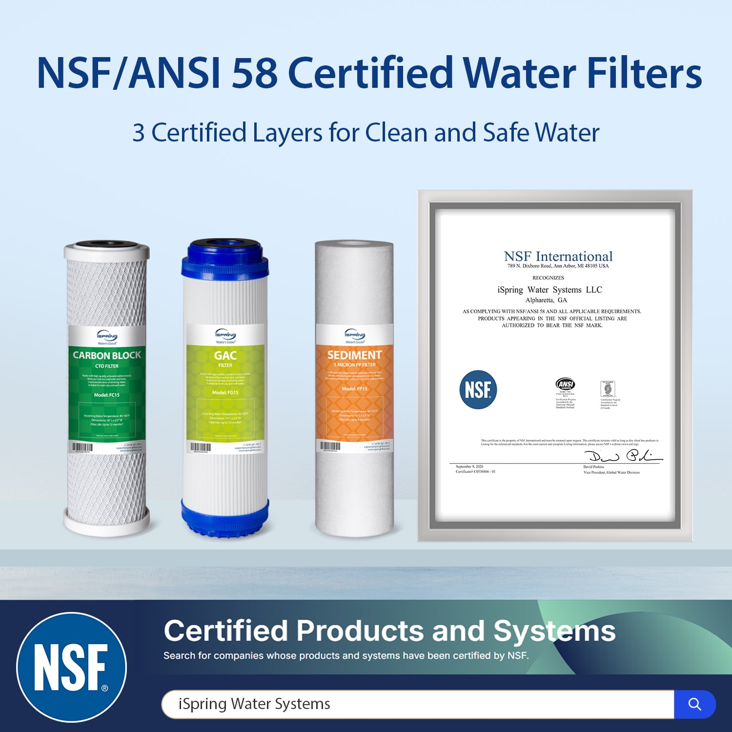 iSpring US31 Under Sink Water System, NSF Certified 3-Stage Water Filters, Reduces PFAS, Chloramine, Chlorine and more, Tankless Water Filter System with Faucet