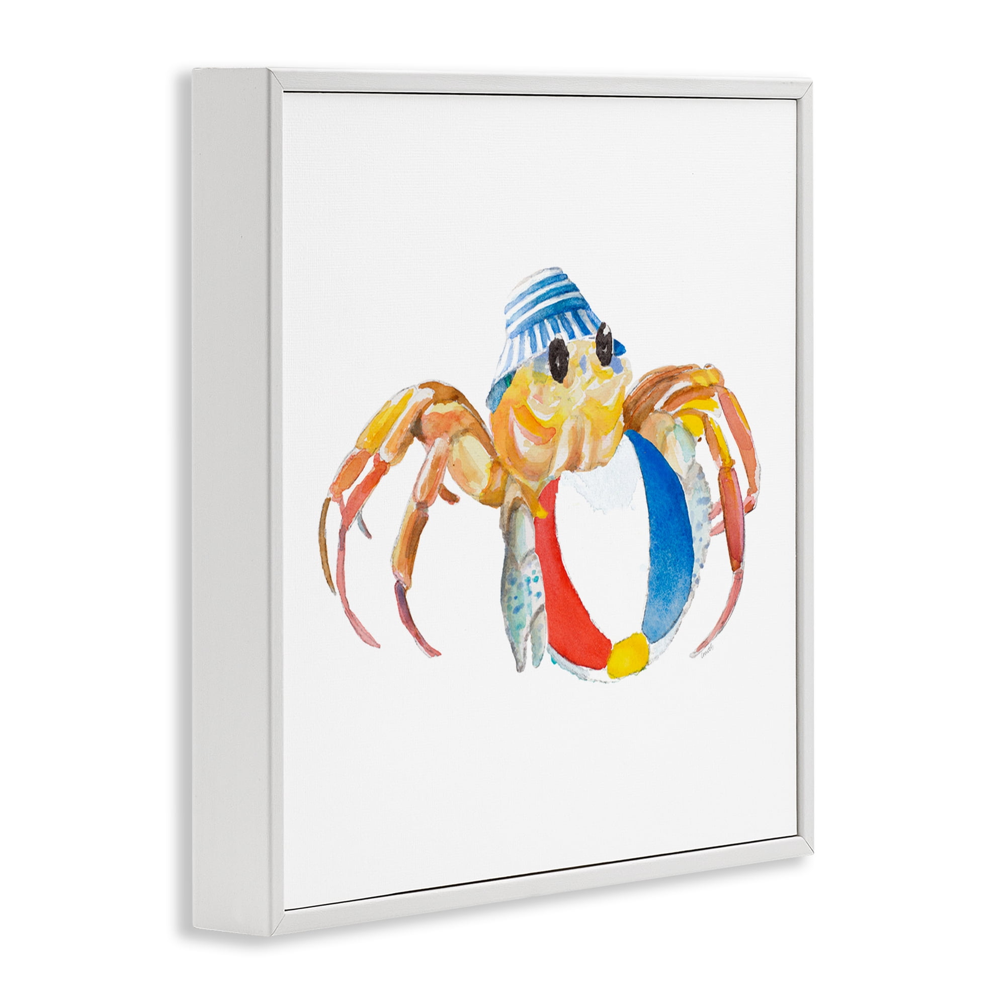 Stupell Industries Beach Ball Crab Novelty Painting White Framed Art Print Wall Art, 24 x 24