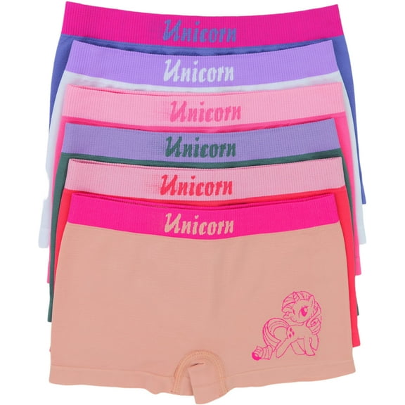 ToBeInStyle Girl's Pack of 6 Comfortable Seamless Stretch Unicorn Print Boyshorts - L