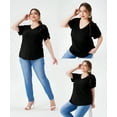 thumbnail image 3 of TIYOMI Plus Size Tops For Women V Neck Pullover Button Short Sleeve Tunics Black Summer Blouse XL 14W 16W, 3 of 8