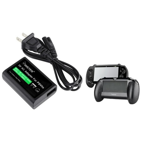 Insten US Plug AC Power Adapter+Black Hand Grip Holder For Sony Playstation PS Vita (2-in-1 Accessory Bundle)
