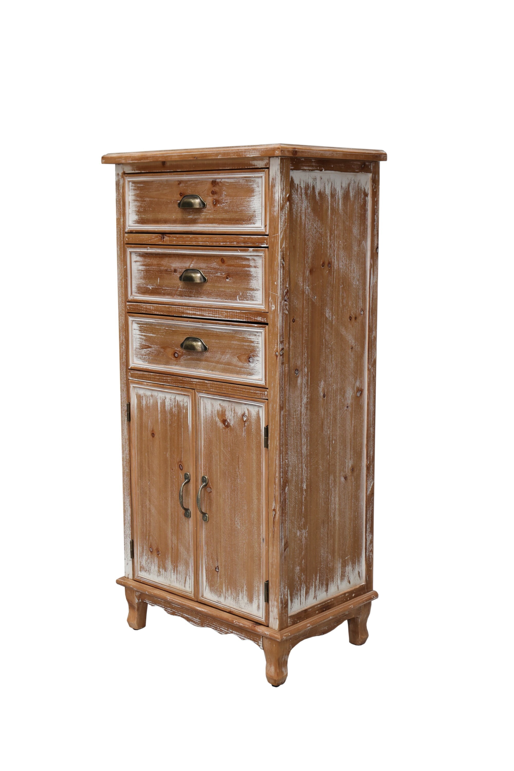 AENKYO 51" Rustic Wood Storage Cabinet with 3 Drawers, Tall Farmhouse Accent Chest for Small Spaces, Natural Wood