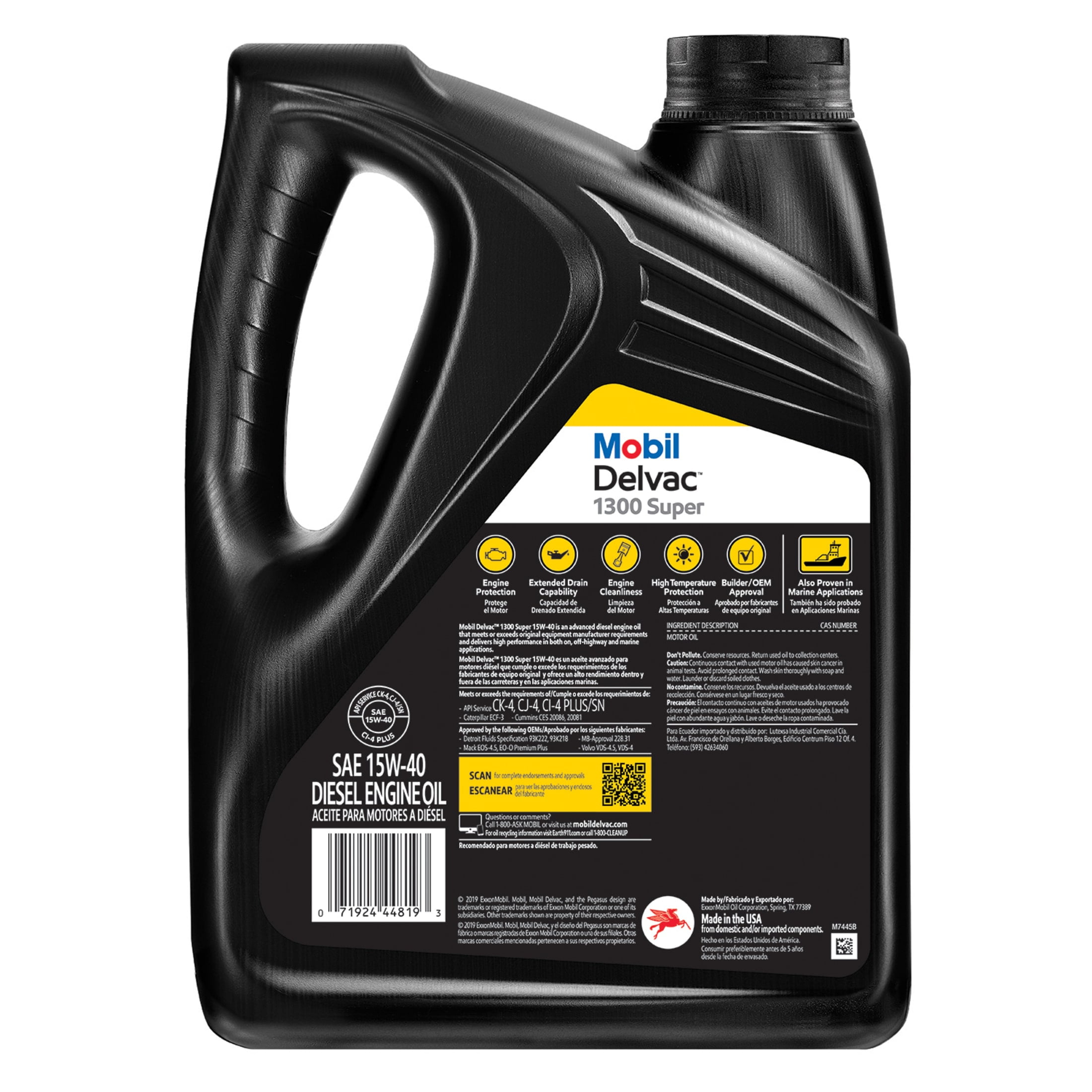 Mobil Delvac 1300 Super Heavy Duty Synthetic Blend Diesel Engine Oil 15W-40, 1 Gallon (Pack of 4)