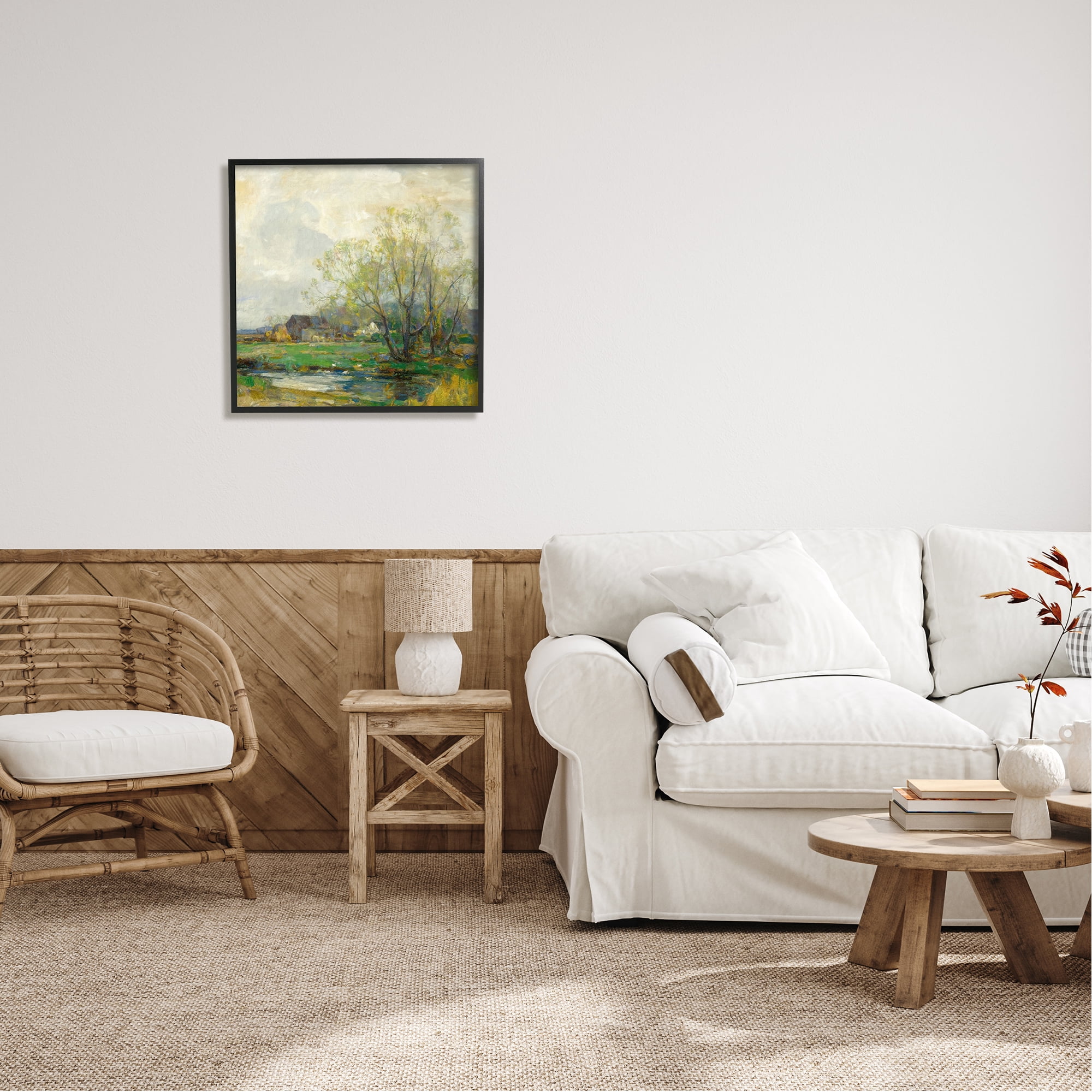 Stupell Industries Tranquil Countryside Marsh Distant Farm Land Trees Framed Wall Art, 24 x 24, Design by Alpenglow Workshop