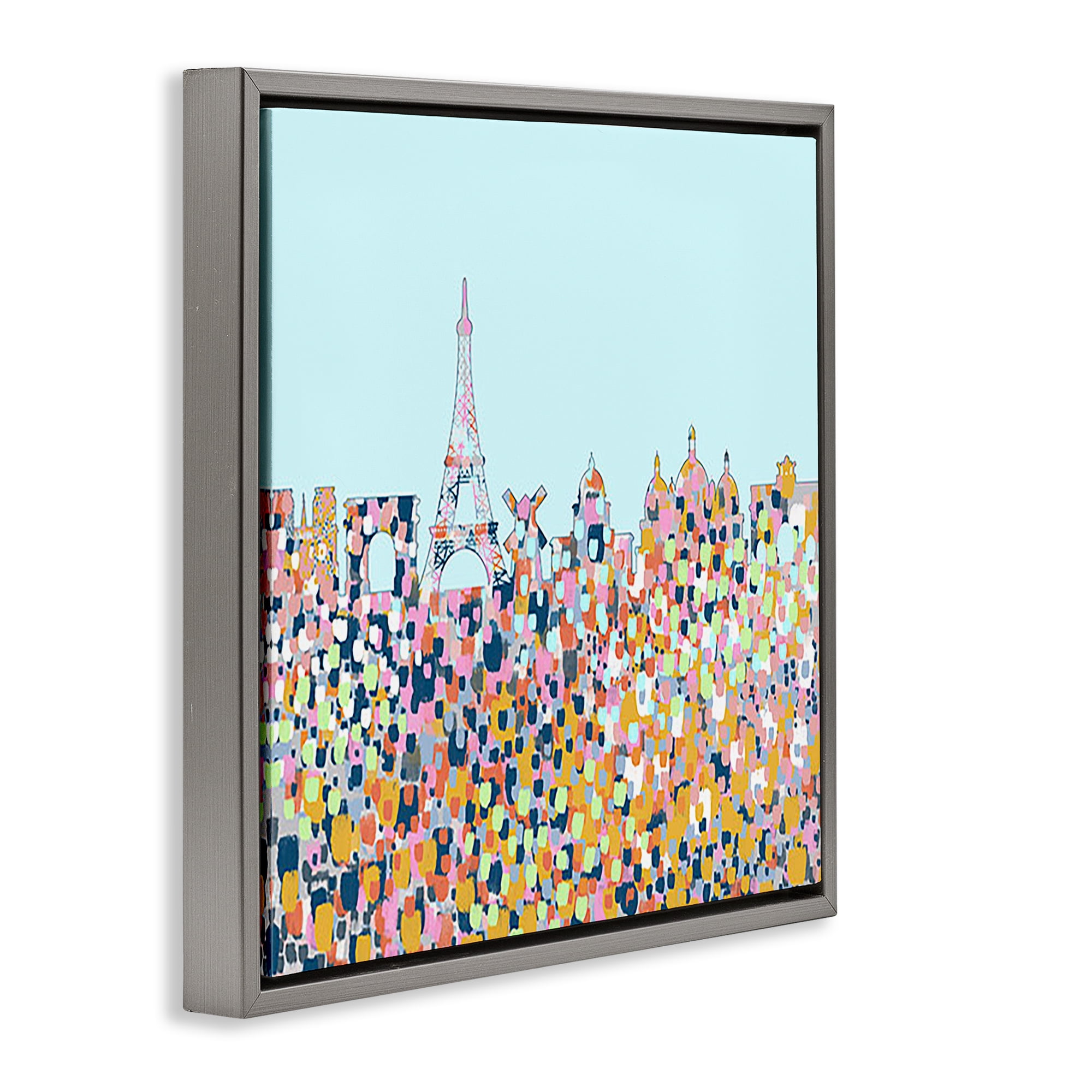 Stupell Industries Abstract Paris City View Abstract Painting Gray Floater Framed Canvas Art Print Wall Art, 18 x 18