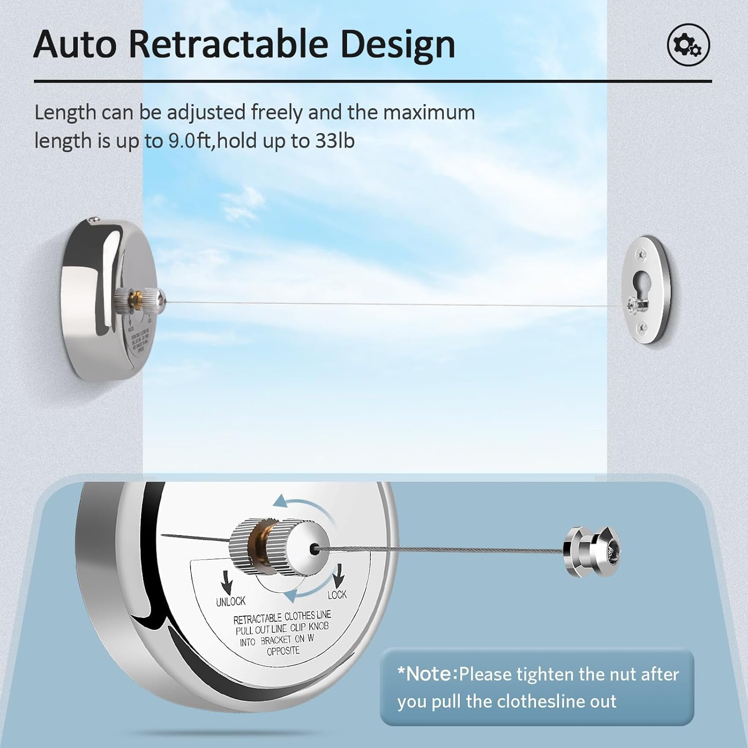 Retractable Clothesline - 304 Stainless Steel Retractable Clothesline Indoor with Adjustable Nylon Rope, Wall Mounted Retractable Laundry Line, Laundry Accessories