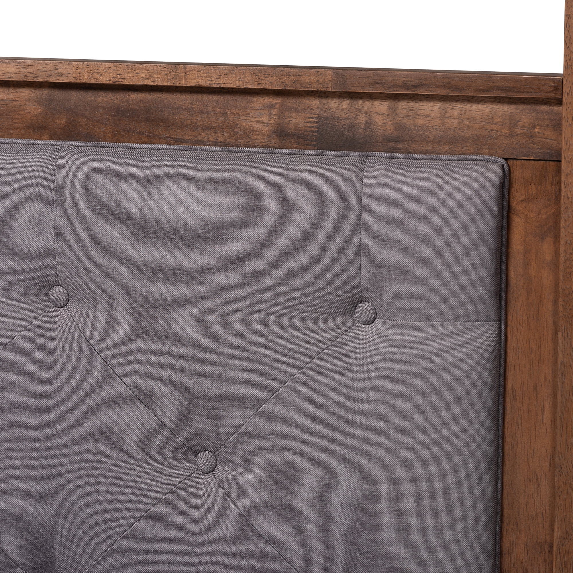 Baxton Studio Natasha Modern And Contemporary Grey Fabric Upholstered And Walnut Brown Finished Wood King Size Platform Canopy Bed